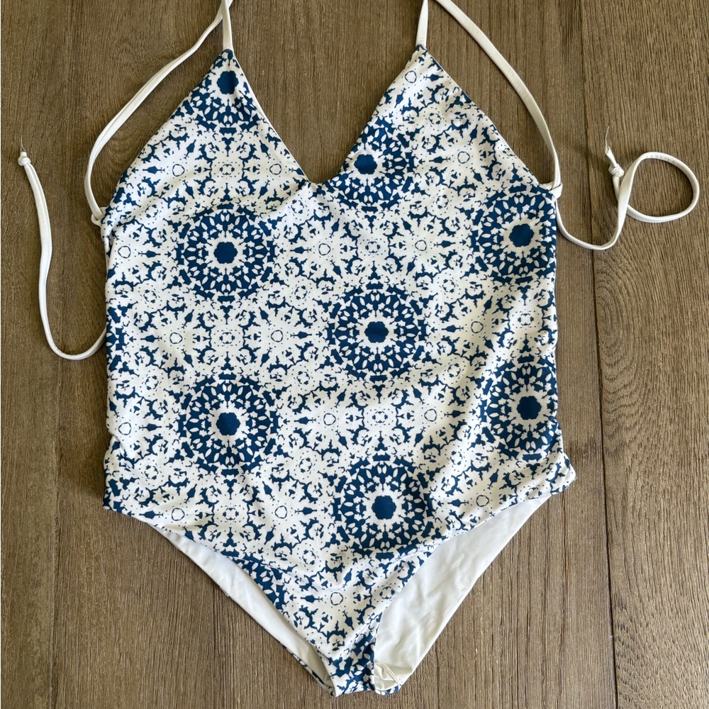 Navy and White One Piece Swimsuit